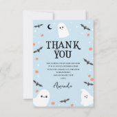 ブルーハロウィンモダンリトルブベビーシャワー サンキューカード (正面)