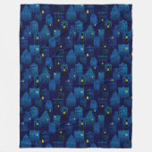 ブルーハロウィン不気味の街並み フリースブランケット (正面)