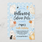 ブルーハロウィン不気味ボーイ誕生日衣装パーティー 招待状 (正面/裏面)
