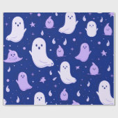 ブルーハロウィン星と白と紫の幽霊 ラッピングペーパー (フラット)