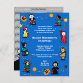 ブルーハロウィン誕生日コスチュームパーティの招待状 招待状 (正面/裏面)