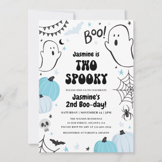 ブルーハロウィン2歳の誕生日招待状 招待状 (正面)