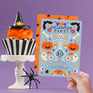ブルーハロウィン スケルトン パンプキン ゴースト 誕生日 招待状