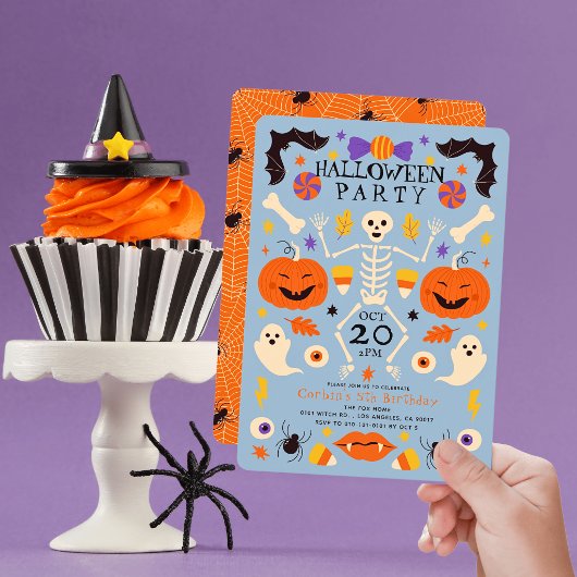 ブルーハロウィン スケルトン パンプキン ゴースト 誕生日 招待状