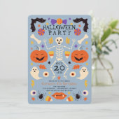 ブルーハロウィン スケルトン パンプキン ゴースト 誕生日 招待状 (スタンド正面)