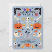 ブルーハロウィン スケルトン パンプキン ゴースト 誕生日 招待状 (正面)