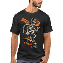ブルーハロウィンTシャツ - おもしろいスケルトンスケートボード