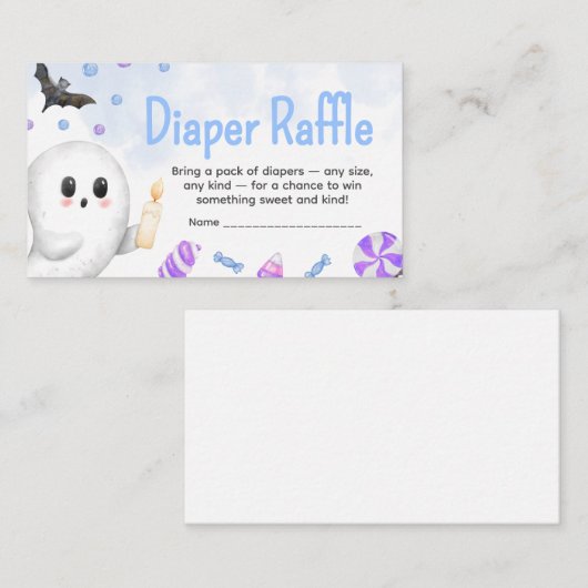 ブルーハロウィーンその男の子の赤ちゃんシャワーおむつラッフル エンクロージャーカード (正面/裏面)