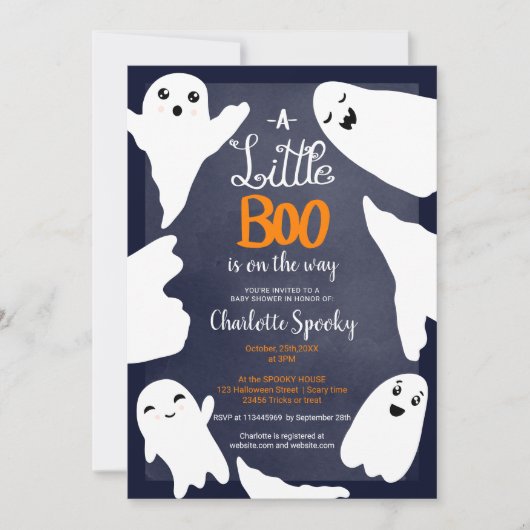 ブルーハロウィーンの小さなブー幽霊の赤ちゃんシャワー 招待状 (正面)