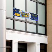 ブルーハロウィーンキャンディトランクまたは可愛いカボチャの治療 横断幕 (ビルの外側)