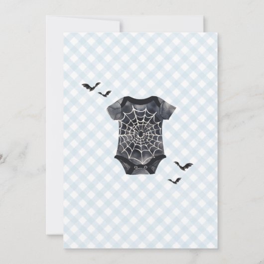 ブルーハロウィーンベビーが赤ちゃんシャワーを醸造 招待状 (裏面)