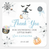 ブルーハロウィーンベビーシャワー幽霊カボキンキャンディ スクエアシール (正面)