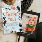 ブルーハロウィーンボーイフォト誕生日 サンキューカード