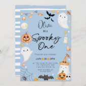 ブルーハロウィーン幽霊1stボーイ誕生日 招待状 (正面/裏面)