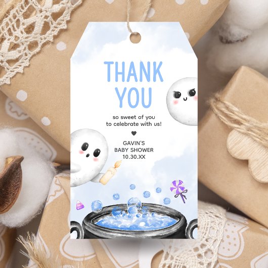 ブルーハロウィーン男の子の赤ちゃんシャワーメッセージカード ギフトタグ