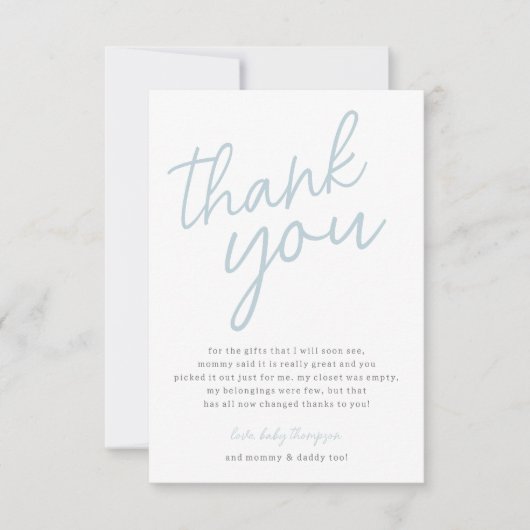 ブルーハロモダンーベビーベビーシャワーありがとう サンキューカード (正面)