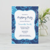 ブルーハワイアンハイビスカスフラワーズ誕生日招待状 招待状 (スタンド正面)