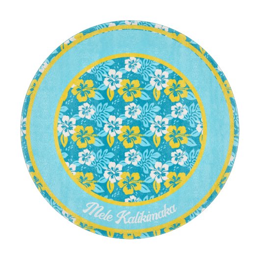 ブルーハワイアンハイビスカスフローラルパターン カッティングボード (正面)