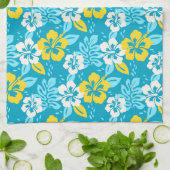 ブルーハワイアンハイビスカスフローラルパターン キッチンタオル (折り畳み)