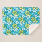 ブルーハワイアンハイビスカスフローラルパターン シェルパブランケット (正面(横))
