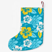 ブルーハワイアンハイビスカスフローラルパターン スモールクリスマスストッキング (裏面)