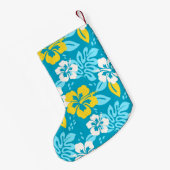 ブルーハワイアンハイビスカスフローラルパターン スモールクリスマスストッキング (裏面 (吊り時))