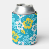 ブルーハワイアンハイビスカスフローラルパターン 缶クーラー (缶正面)