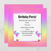 ブルーハワイアンレインボー幾何学誕生日パーティー 招待状 (正面/裏面)