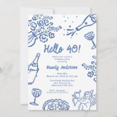 ブルーハンドお洒落ドロー40歳の誕生日パーティー 招待状 (正面)