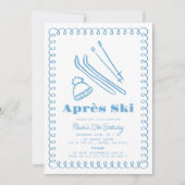 ブルーハンドドロッドエレーススキーウィンター誕生日 招待状 (正面)