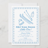 ブルーハンドドローされたスキーボーイベビーシャワー 招待状 (正面)