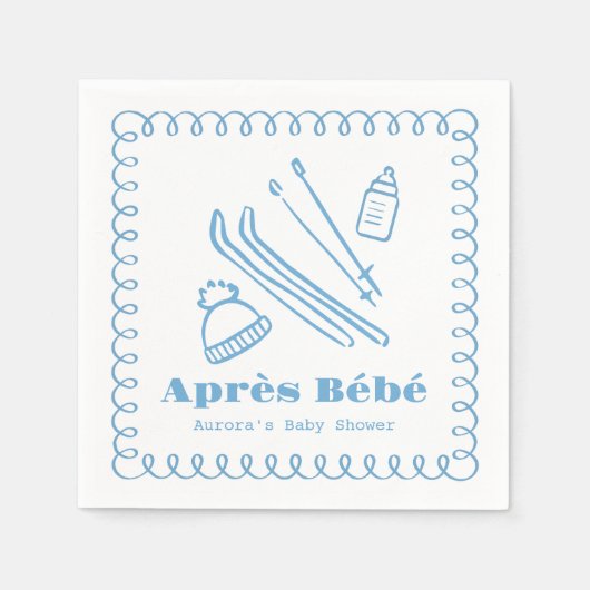 ブルーハンドドローエールベベベベボイベビシャワー スタンダードカクテルナプキン (正面)