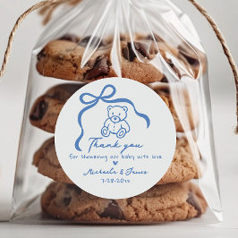 ブルーハンドドロードドードルボウ&テディボーイベビーシャワー ラウンドシール