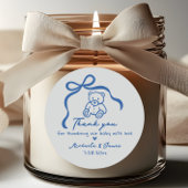 ブルーハンドドロードドードルボウ&テディボーイベビーシャワー ラウンドシール