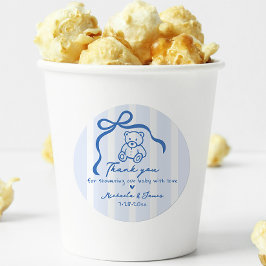 ブルーハンドドロードドードルボウ&テディボーイベビーシャワー ラウンドシール