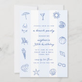 ブルーハンドドロードドードル誕生日ビーチパーティー 招待状 (正面)