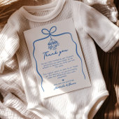 ブルーハンドドロードドールリボン弓ボーイベビーシャワー サンキューカード