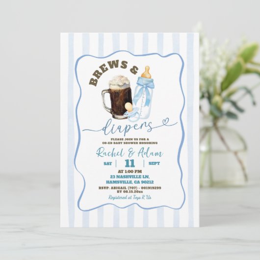 ブルーハンドドローベビーはブルーイング少年の赤ちゃんシャワー 招待状 (スタンド正面)