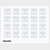 ブルーハンドドローンドゥードル卒業お礼ホワイト スクエアシール (シート)