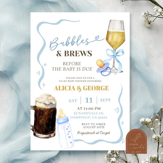 ブルーハンドドロー予測できなドベビーシャワー 招待状