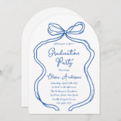 ブルーハンドドロー弓&手書き卒業パーティー 招待状 (正面/裏面)