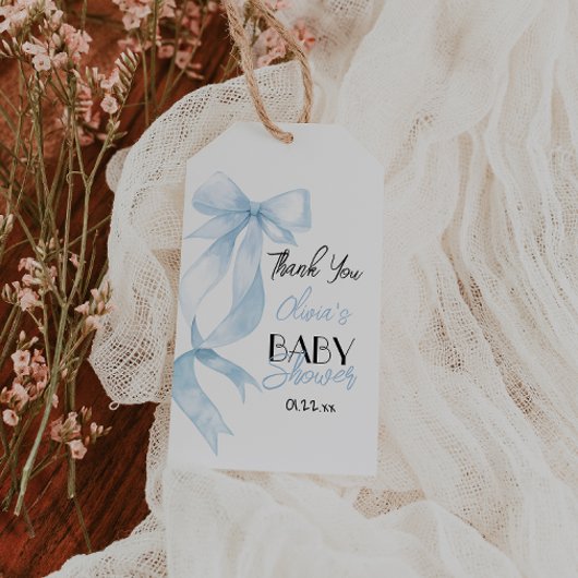 ブルーハンドボー書ド描男の赤ちゃんシャワー ギフトタグ