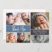 ブルーハンドレタリング写真コラージュ赤ちゃんシャワー サンキューカード (正面/裏面)