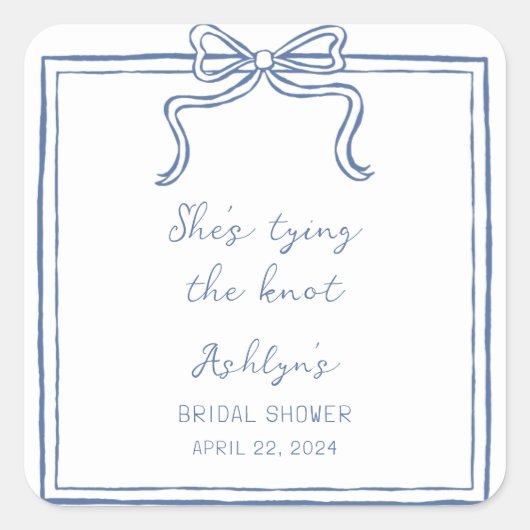 ブルーハンド描き結びシールを結んでいる スクエアシール (正面)