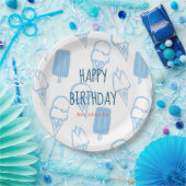 ブルーハンド絵を描アイスクリームパターン誕生日 ペーパープレート (パーティー)