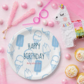ブルーハンド絵を描アイスクリームパターン誕生日 ペーパープレート (パーティー)