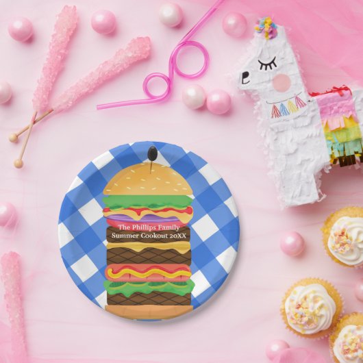 ブルーハンバーガーサマークックアウトバーベキューパーティーBBQ ペーパープレート (パーティー)