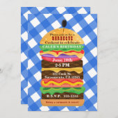 ブルーハンバーガーサマークックアウトバーベキュー招待状 招待状 (正面/裏面)