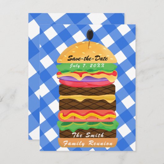 ブルーハンバーガーサマークックアウトバーベキューBBQパーティー 案内ポストカード (正面/裏面)