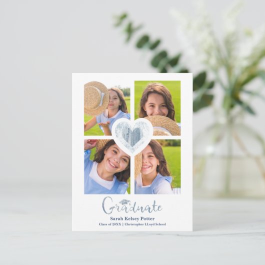 ブルーハートおしゃれ学校卒業4枚の写真 ポストカード (スタンド正面)